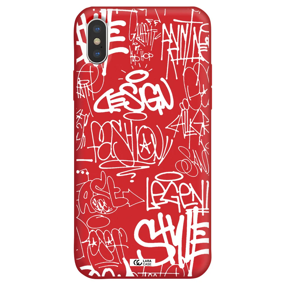 a white background with black and white clouds Apple iPhone X Silicone Imperial Red Case