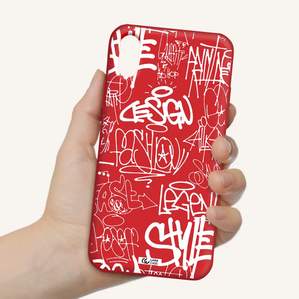 a white background with black and white clouds Apple iPhone X Silicone Imperial Red Case