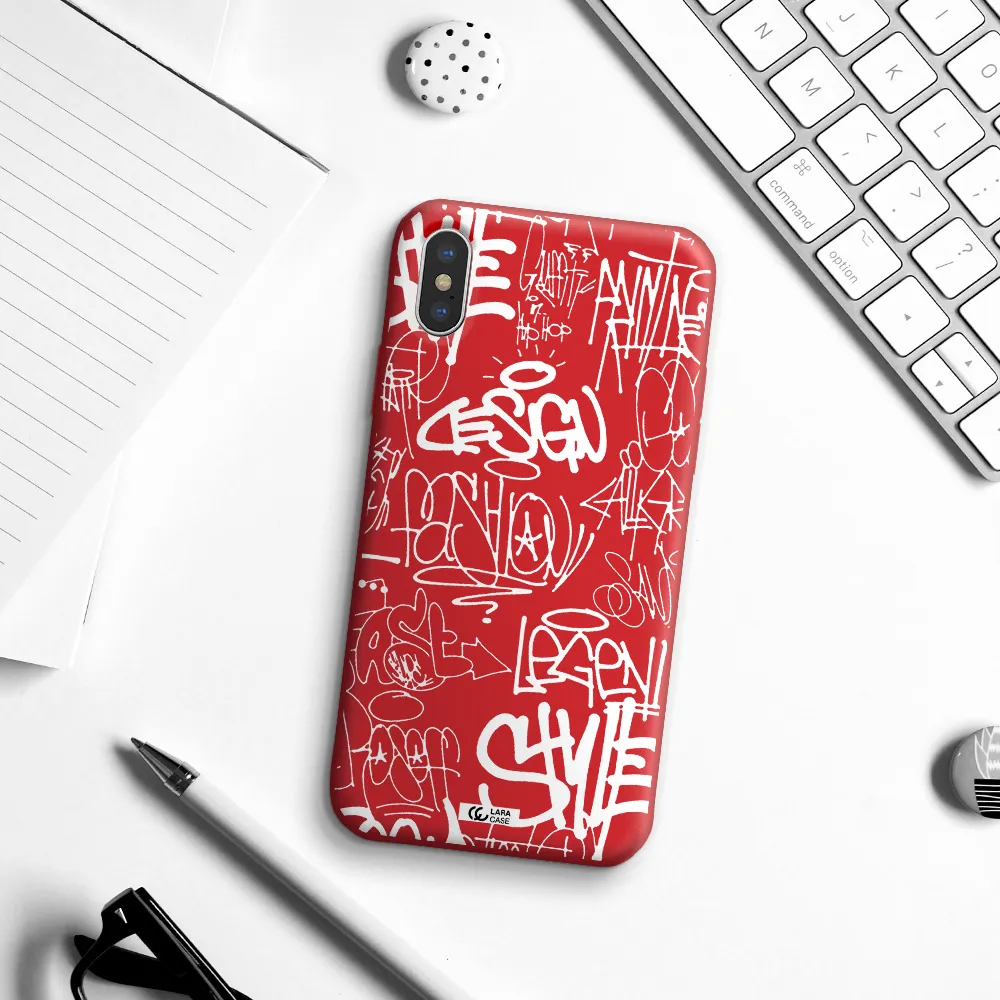 a white background with black and white clouds Apple iPhone X Silicone Imperial Red Case