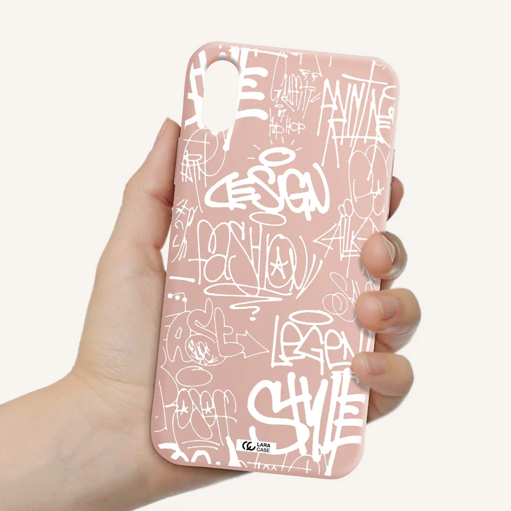 a white background with black and white clouds Apple iPhone X Silicone pastel pink Case