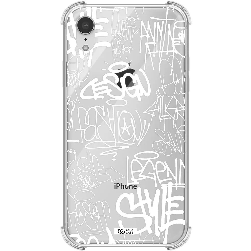 a white background with black and white clouds Apple iPhone XR Clear PC Case