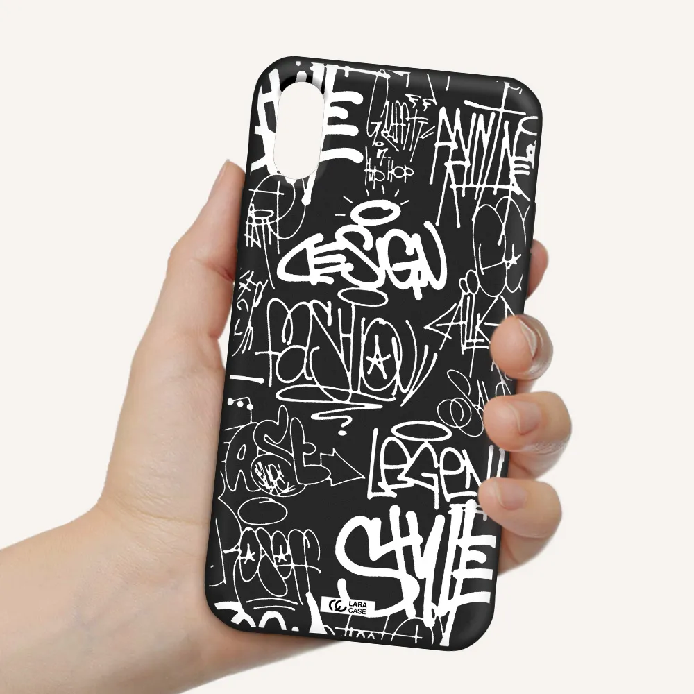 a white background with black and white clouds Apple iPhone XS Silicone black Case