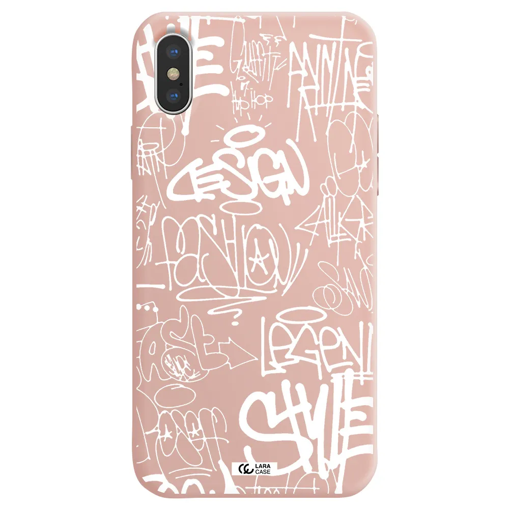 a white background with black and white clouds Apple iPhone XS Silicone pastel pink Case