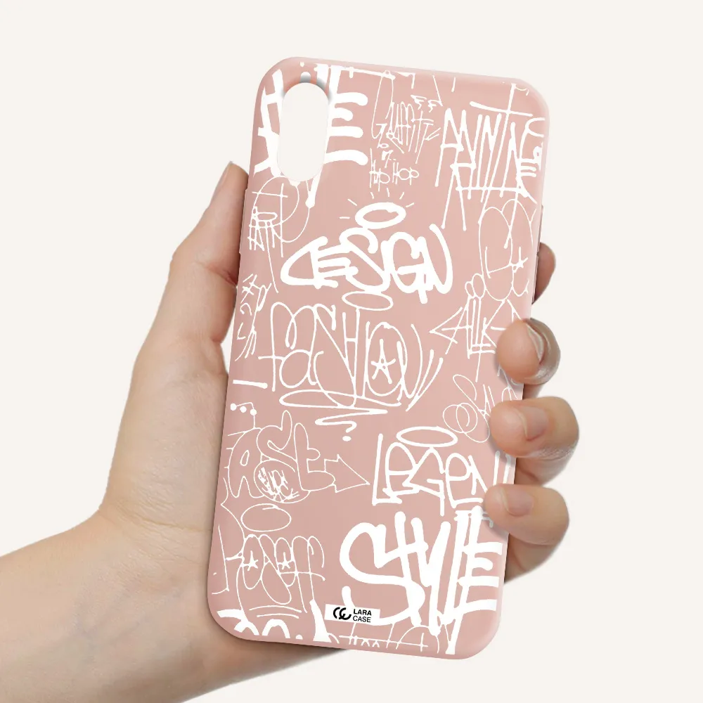 a white background with black and white clouds Apple iPhone XS Silicone pastel pink Case