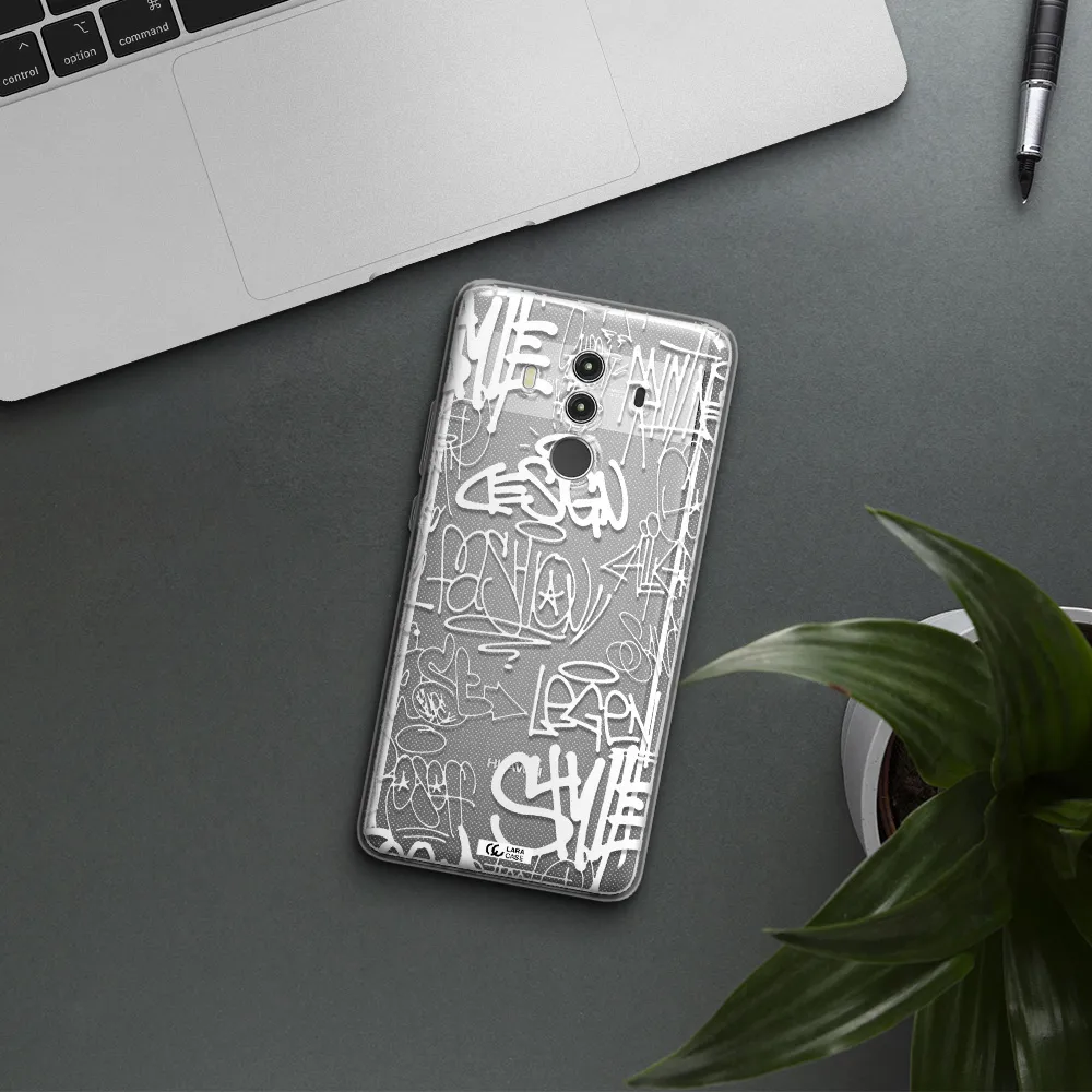a white background with black and white clouds Huawei Mate 10 Clear TPU Case