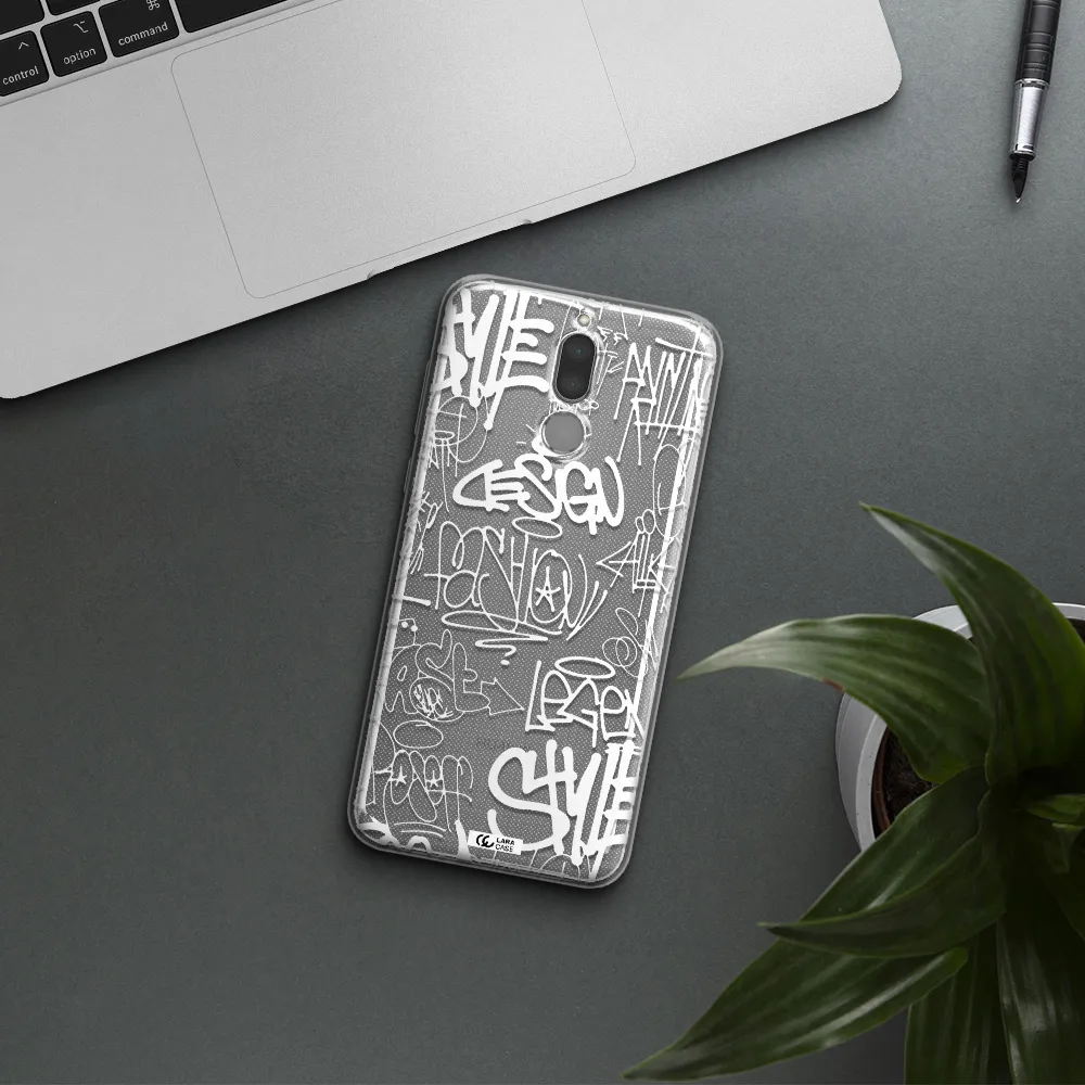 a white background with black and white clouds Huawei Mate 10 Lite Clear TPU Case