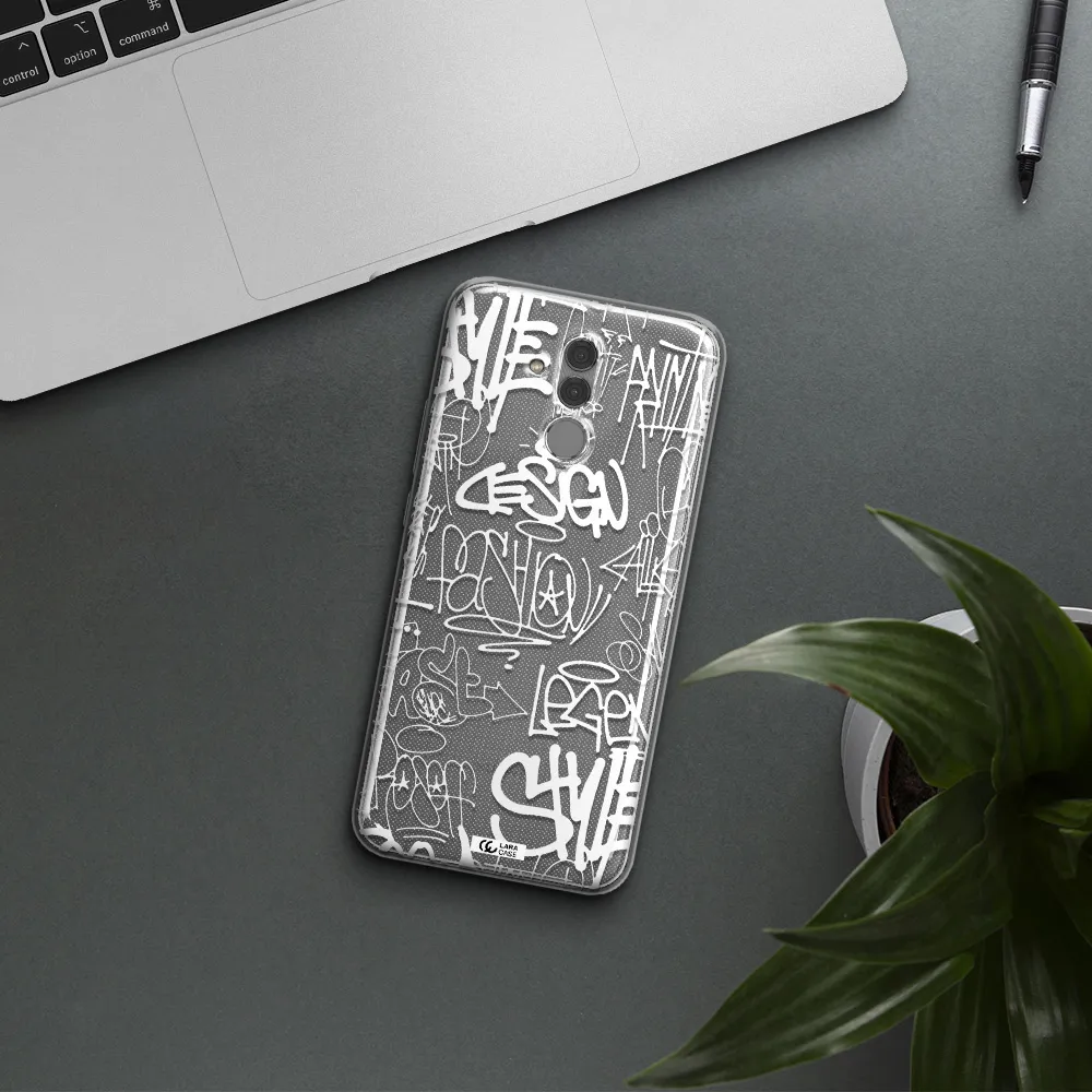 a white background with black and white clouds Huawei Mate 20 Lite Clear TPU Case