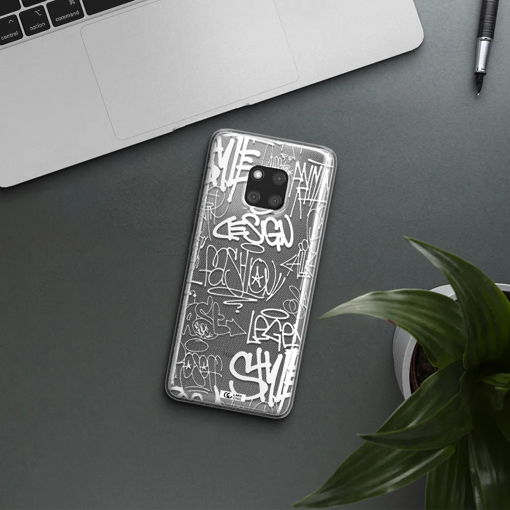 a white background with black and white clouds Huawei Mate 20 Pro Clear TPU Case