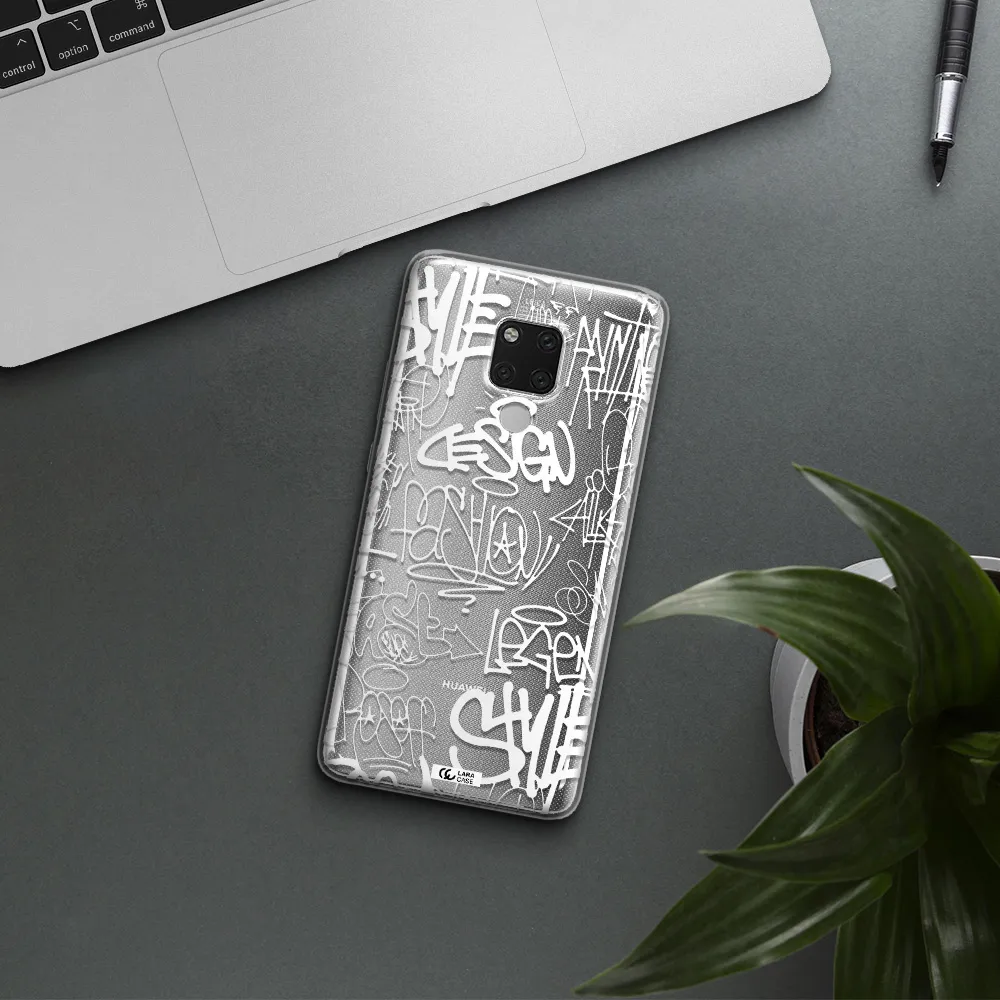 a white background with black and white clouds Huawei Mate 20X Clear TPU Case