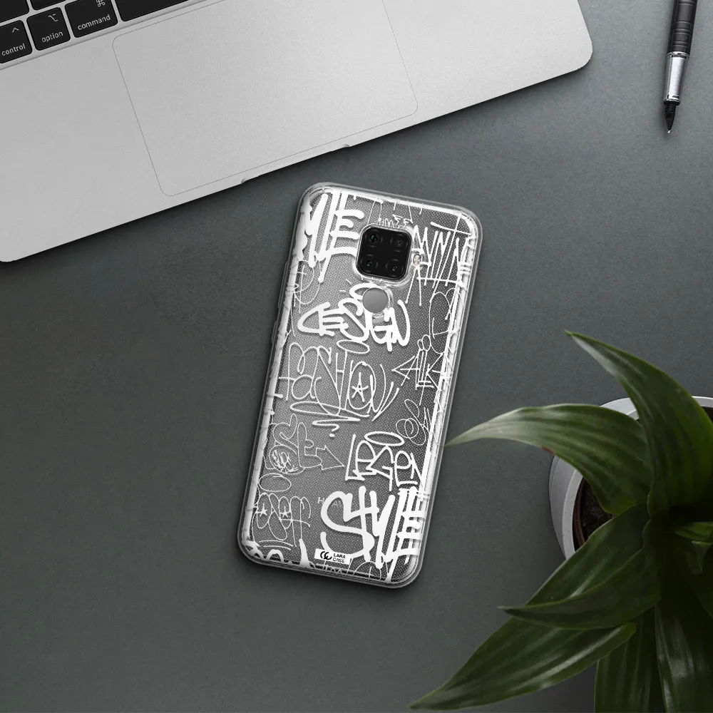 a white background with black and white clouds Huawei Mate 30 Lite Clear TPU Case