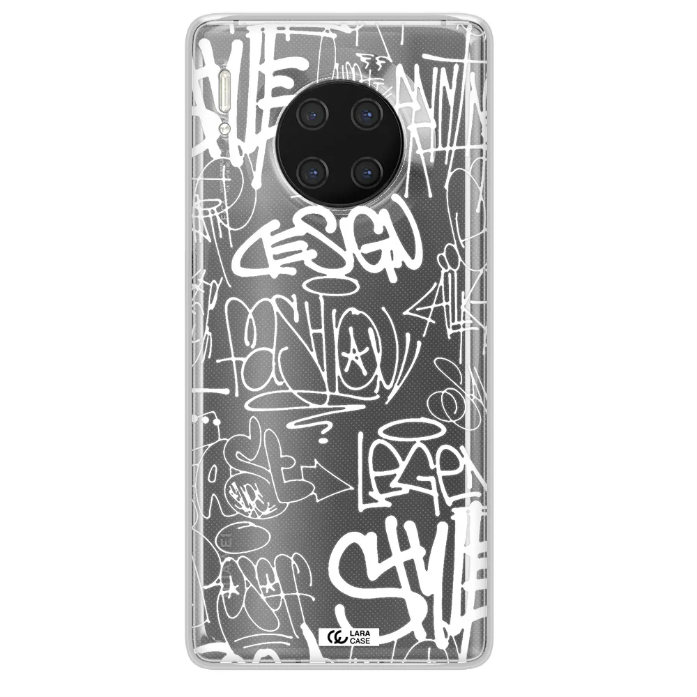 a white background with black and white clouds Huawei Mate 30 Pro Clear TPU Case