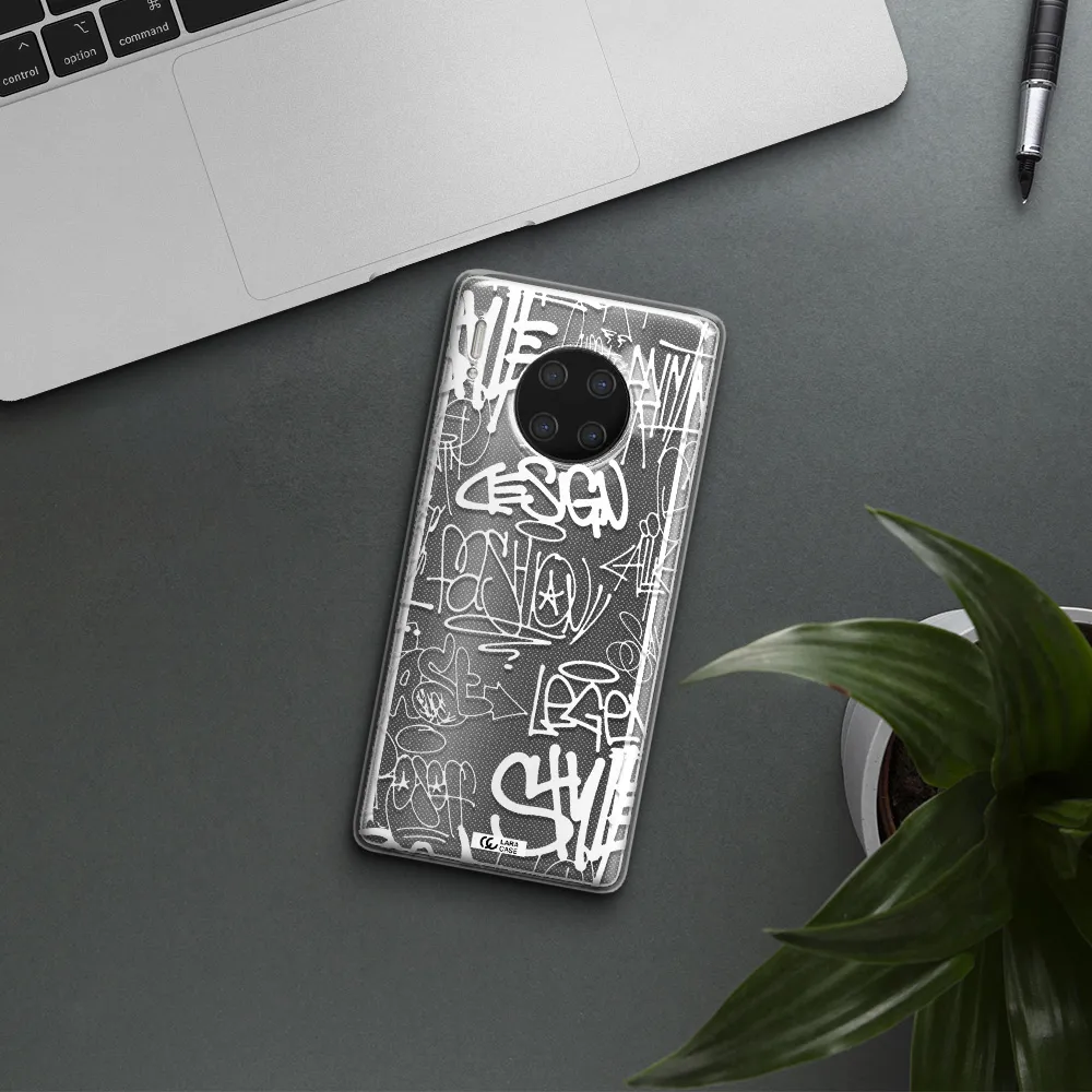 a white background with black and white clouds Huawei Mate 30 Pro Clear TPU Case