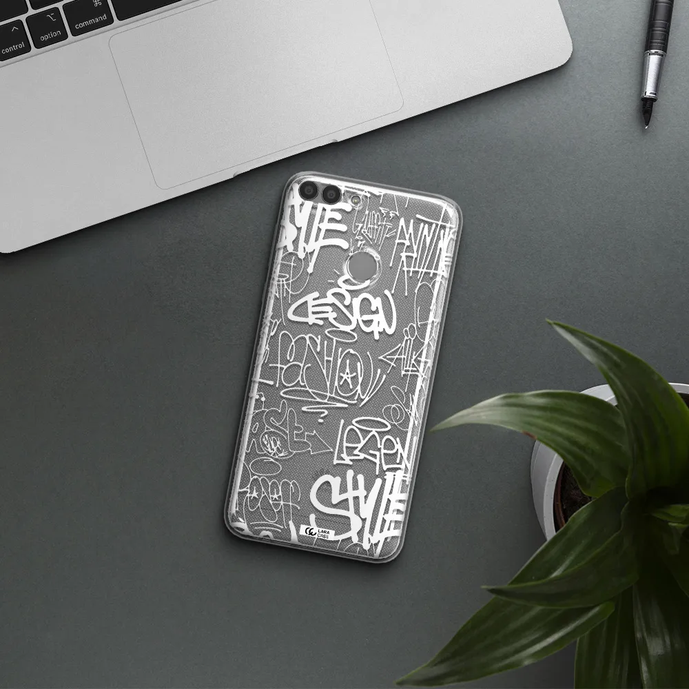 a white background with black and white clouds Huawei P Smart 2017 Clear TPU Case