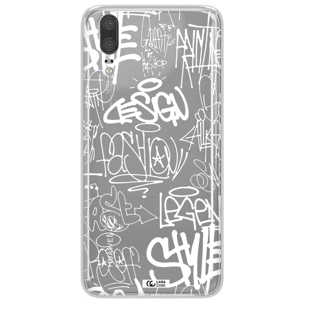 a white background with black and white clouds Huawei P20 Clear TPU Case