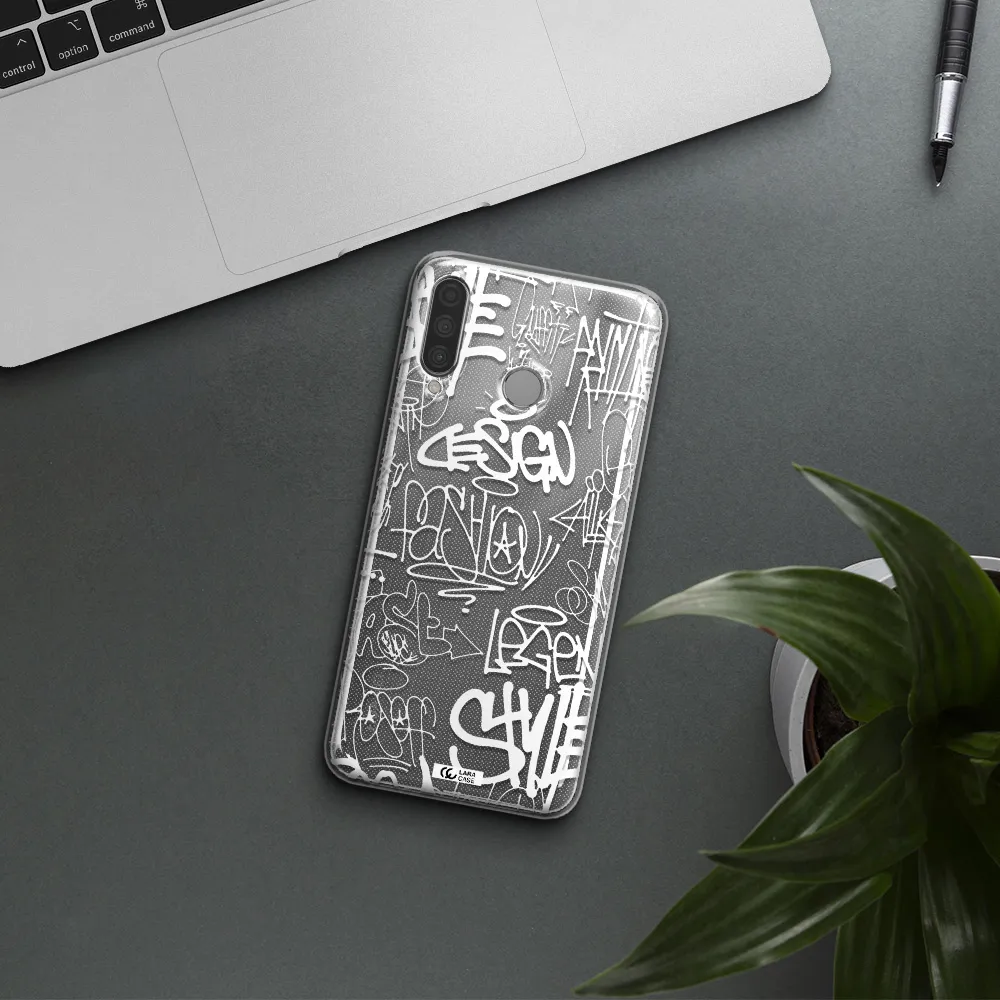 a white background with black and white clouds Huawei P30 Lite Clear TPU Case