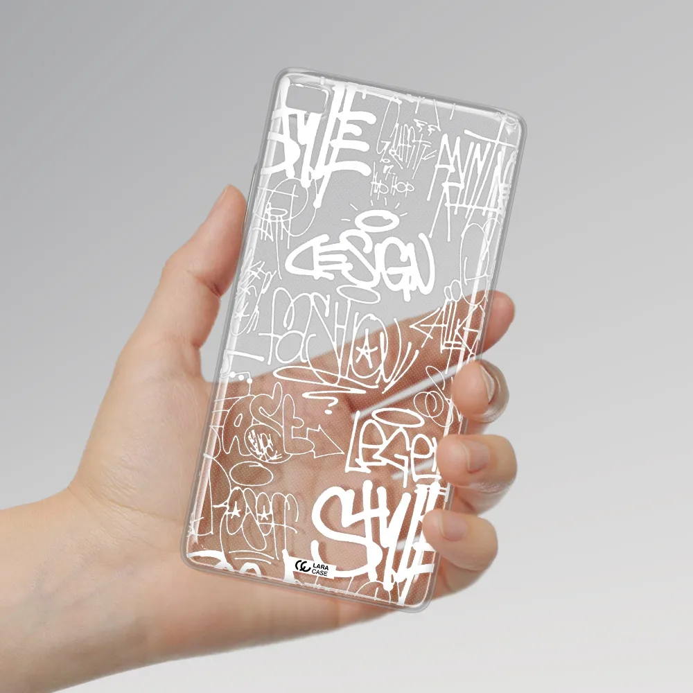 a white background with black and white clouds Huawei P8 Clear TPU Case