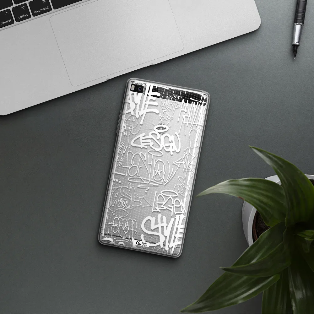a white background with black and white clouds Huawei P8 Clear TPU Case