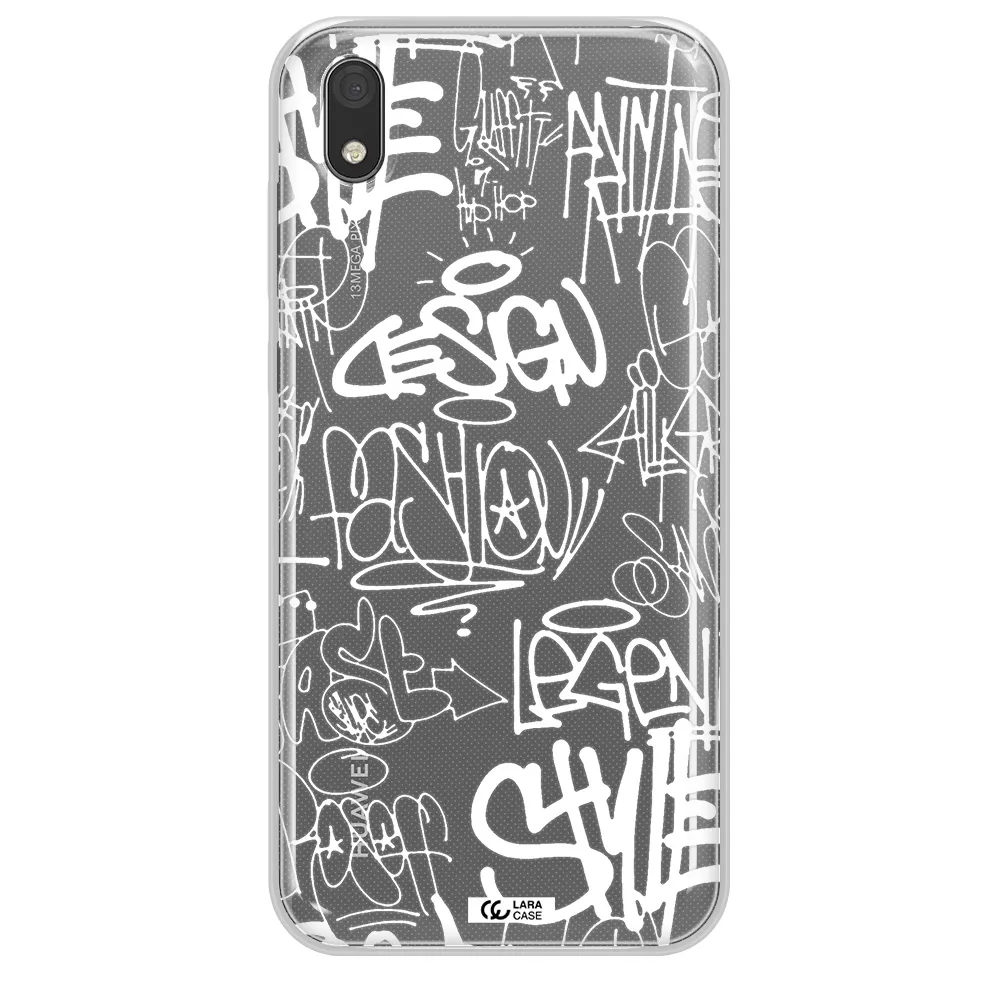 a white background with black and white clouds Huawei Y5 2019 Clear TPU Case