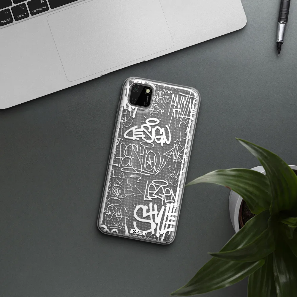 a white background with black and white clouds Huawei Y5P Clear TPU Case