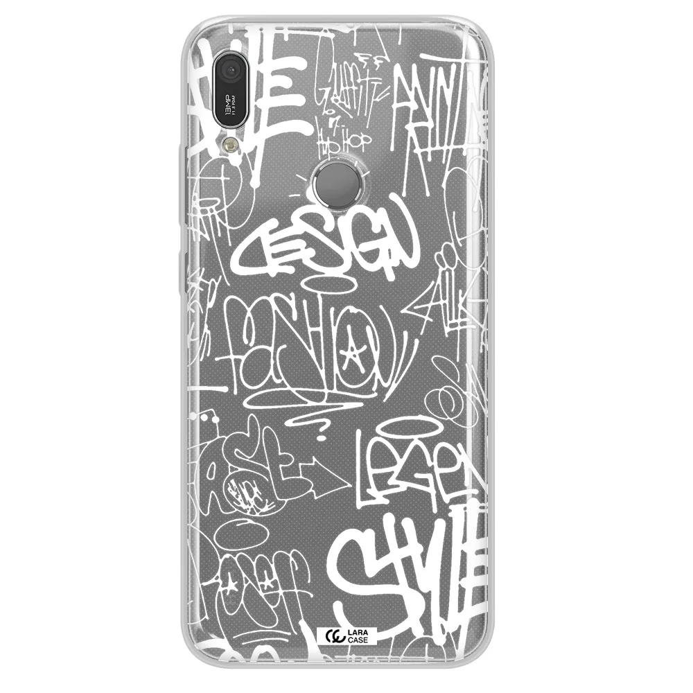 a white background with black and white clouds Huawei Y6 2019 Clear TPU Case