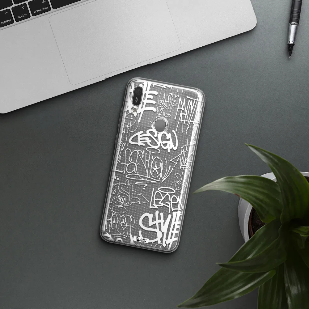 a white background with black and white clouds Huawei Y6 2019 Clear TPU Case