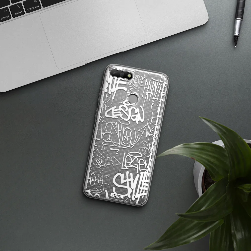 a white background with black and white clouds Huawei Y6 Prime 2018 Clear TPU Case