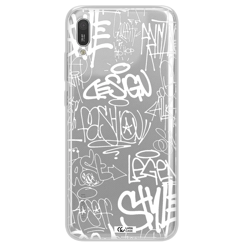 a white background with black and white clouds Huawei Y6 Pro 2019 Clear TPU Case