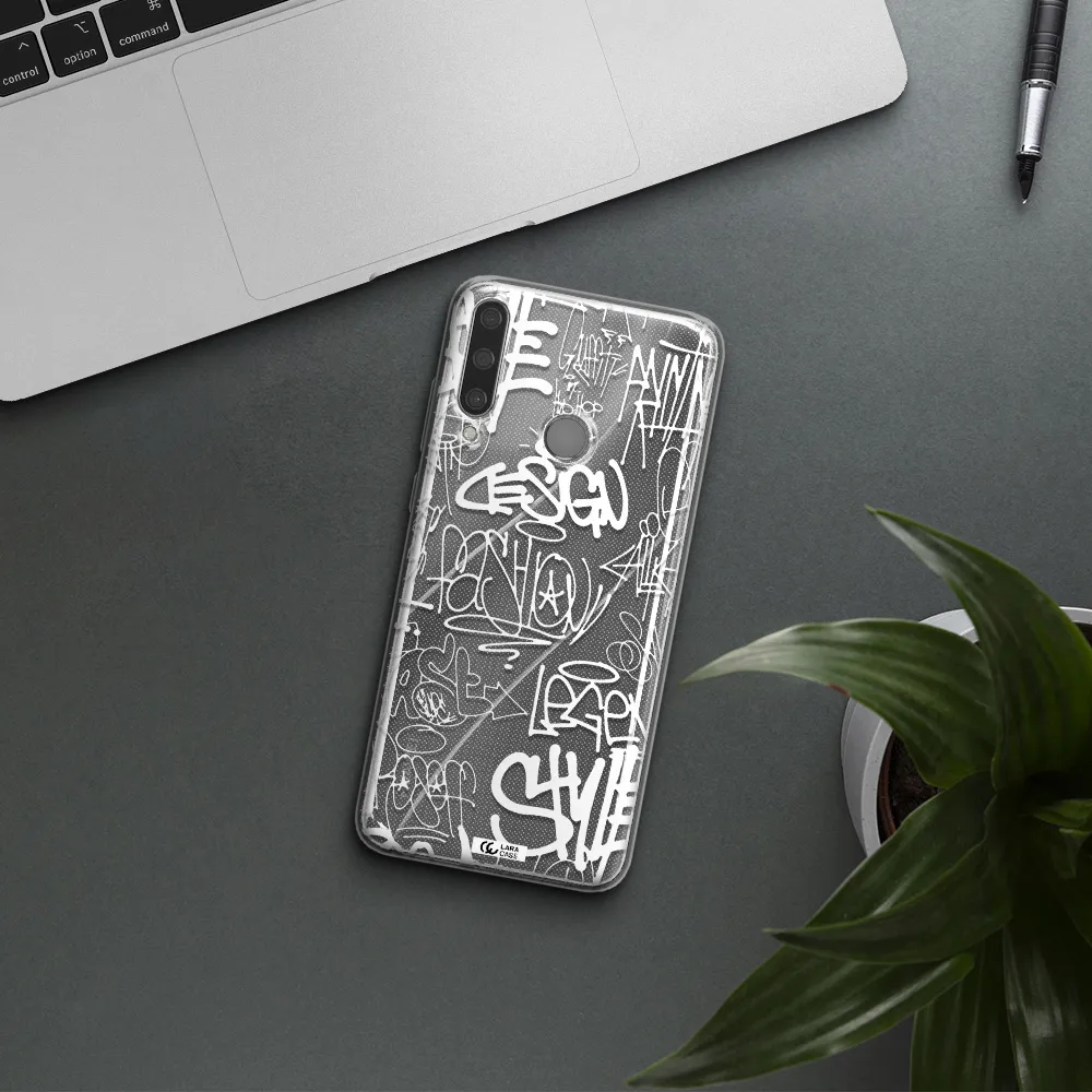 a white background with black and white clouds Huawei Y6P Clear TPU Case