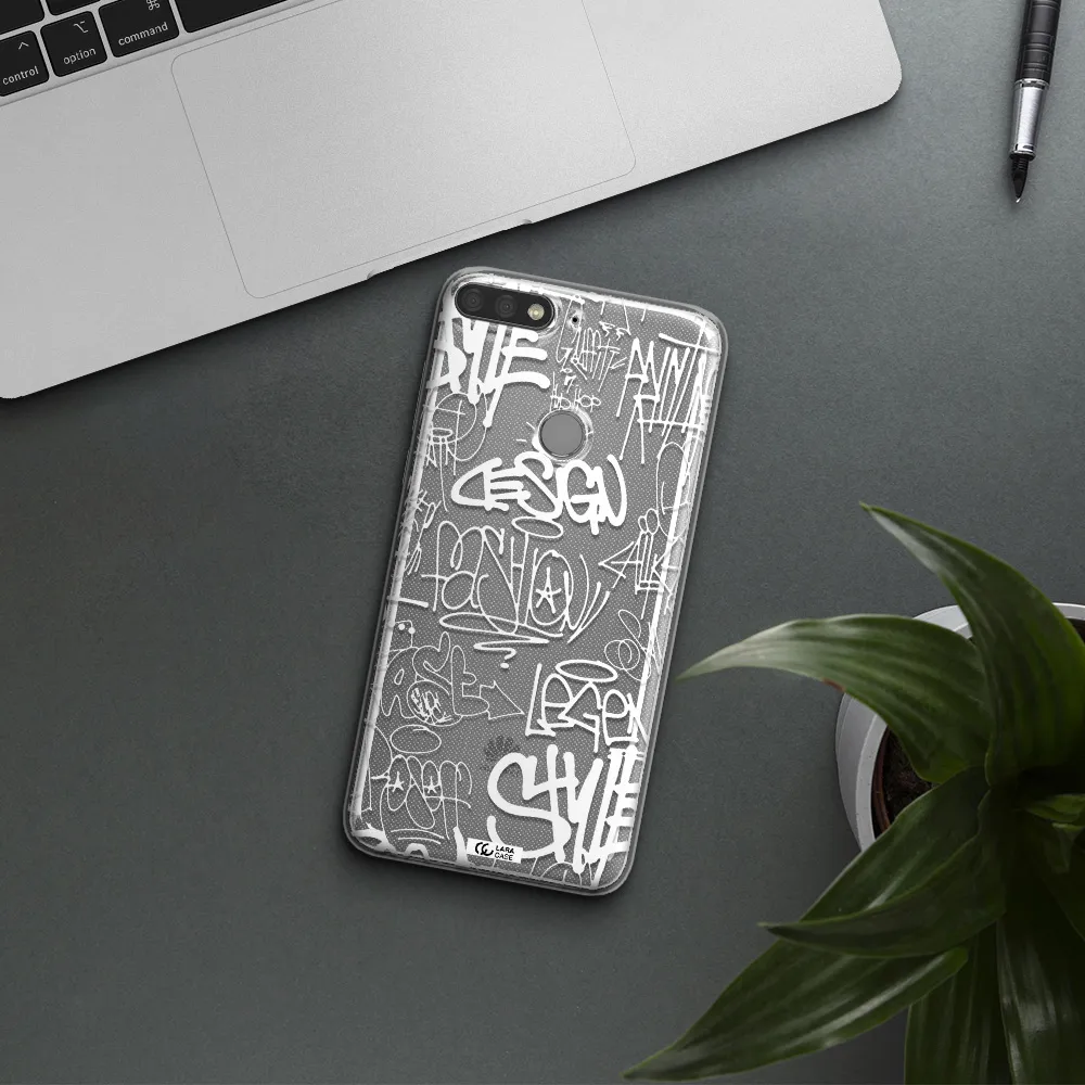 a white background with black and white clouds Huawei Y7 Prime 2018 Clear TPU Case