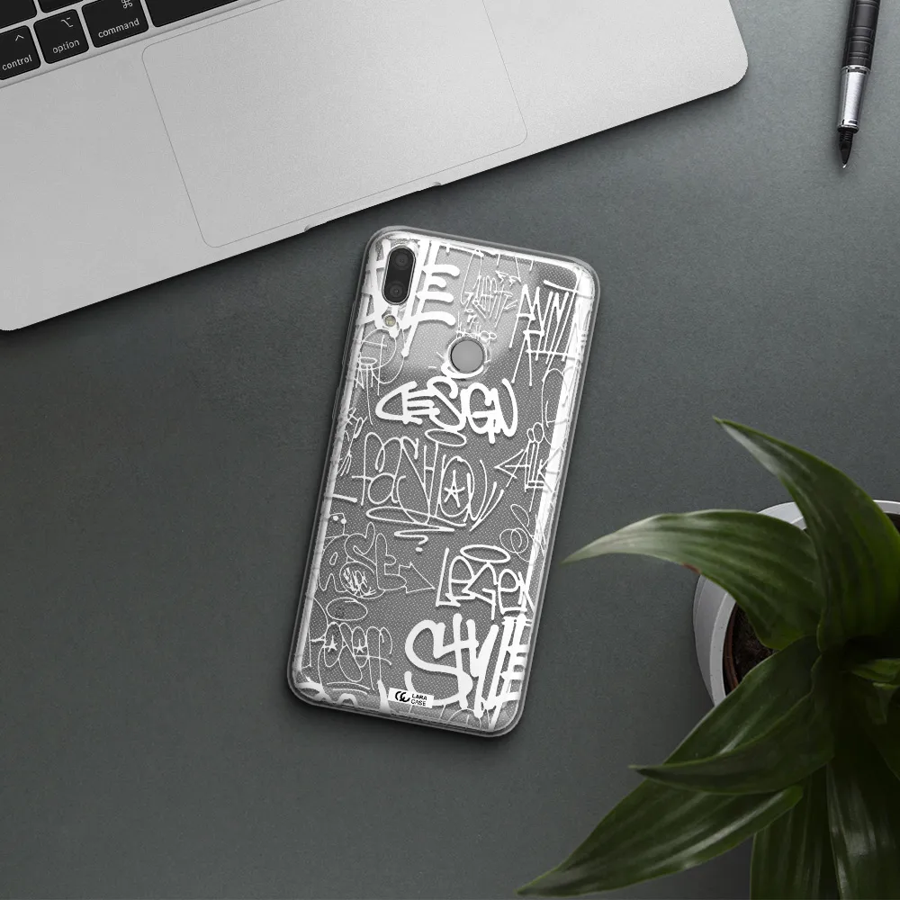 a white background with black and white clouds Huawei Y9 2019 Clear TPU Case