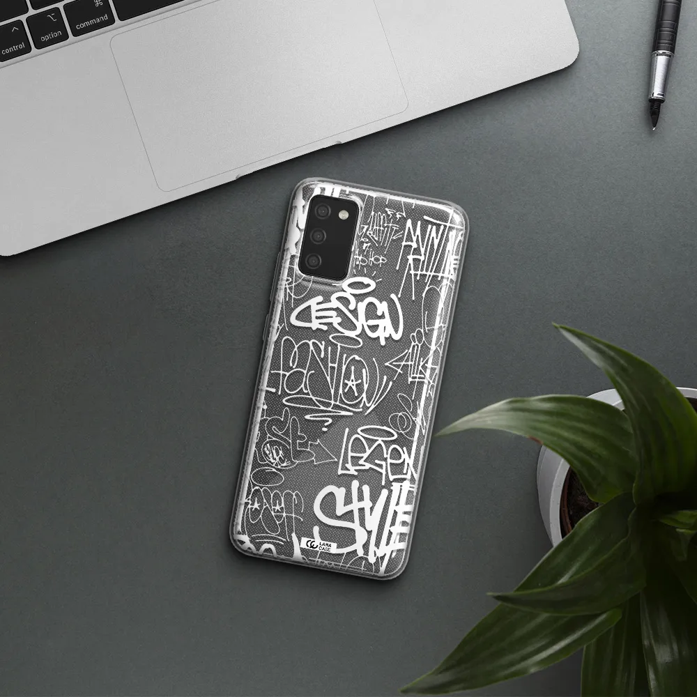 a white background with black and white clouds Samsung A02S Clear TPU Case