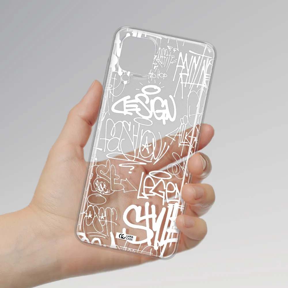 a white background with black and white clouds Samsung A12 4g Clear TPU Case