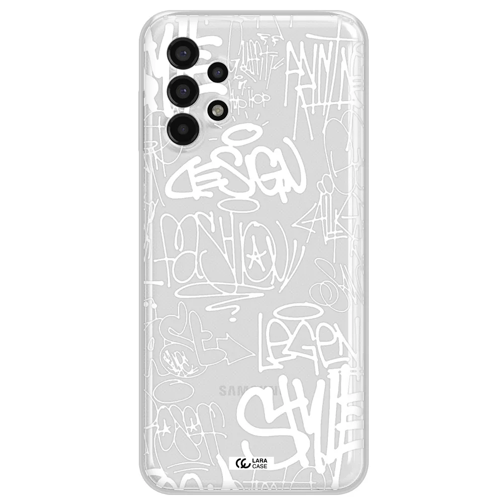a white background with black and white clouds Samsung A13 4g Clear TPU Case