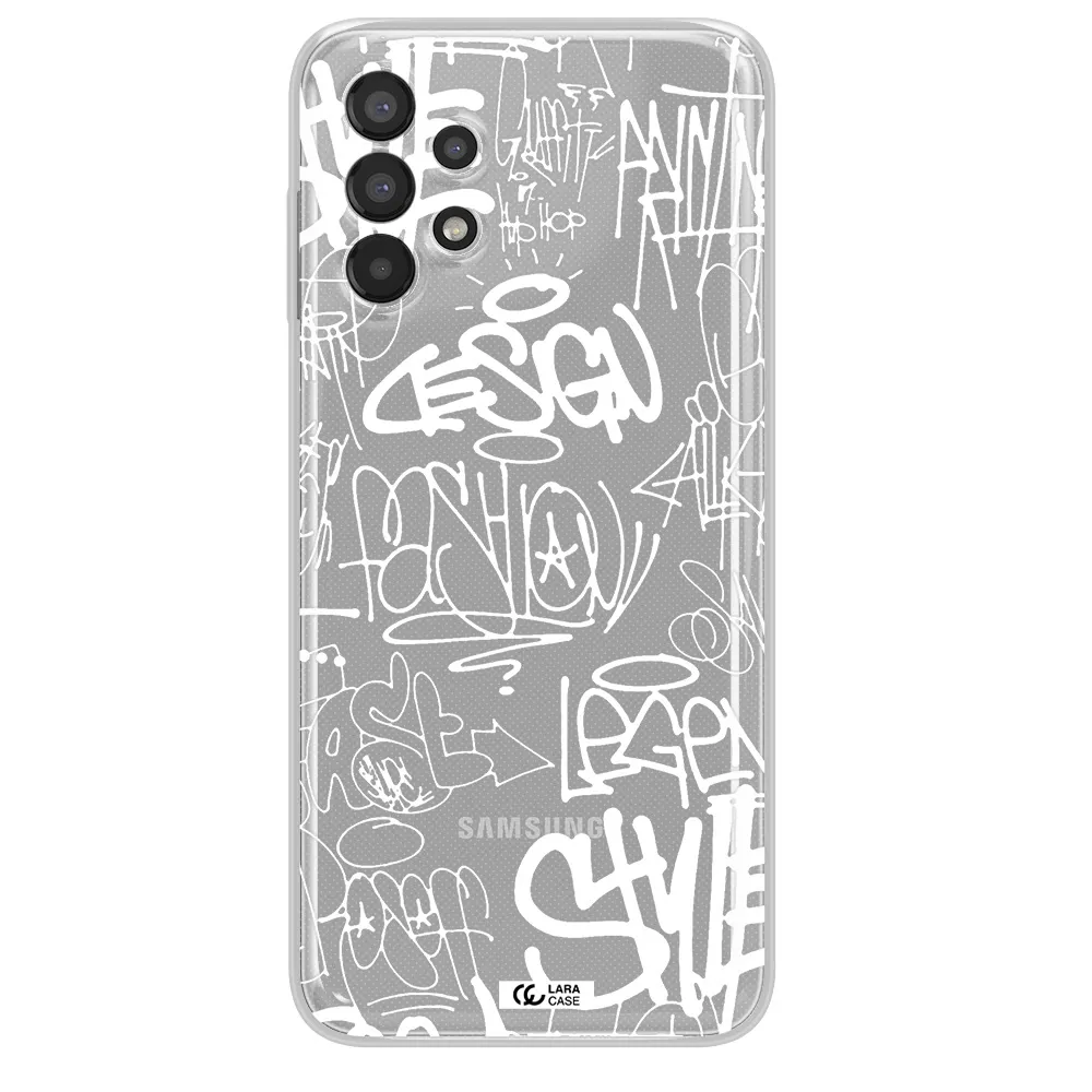 a white background with black and white clouds Samsung A13 Clear TPU Case