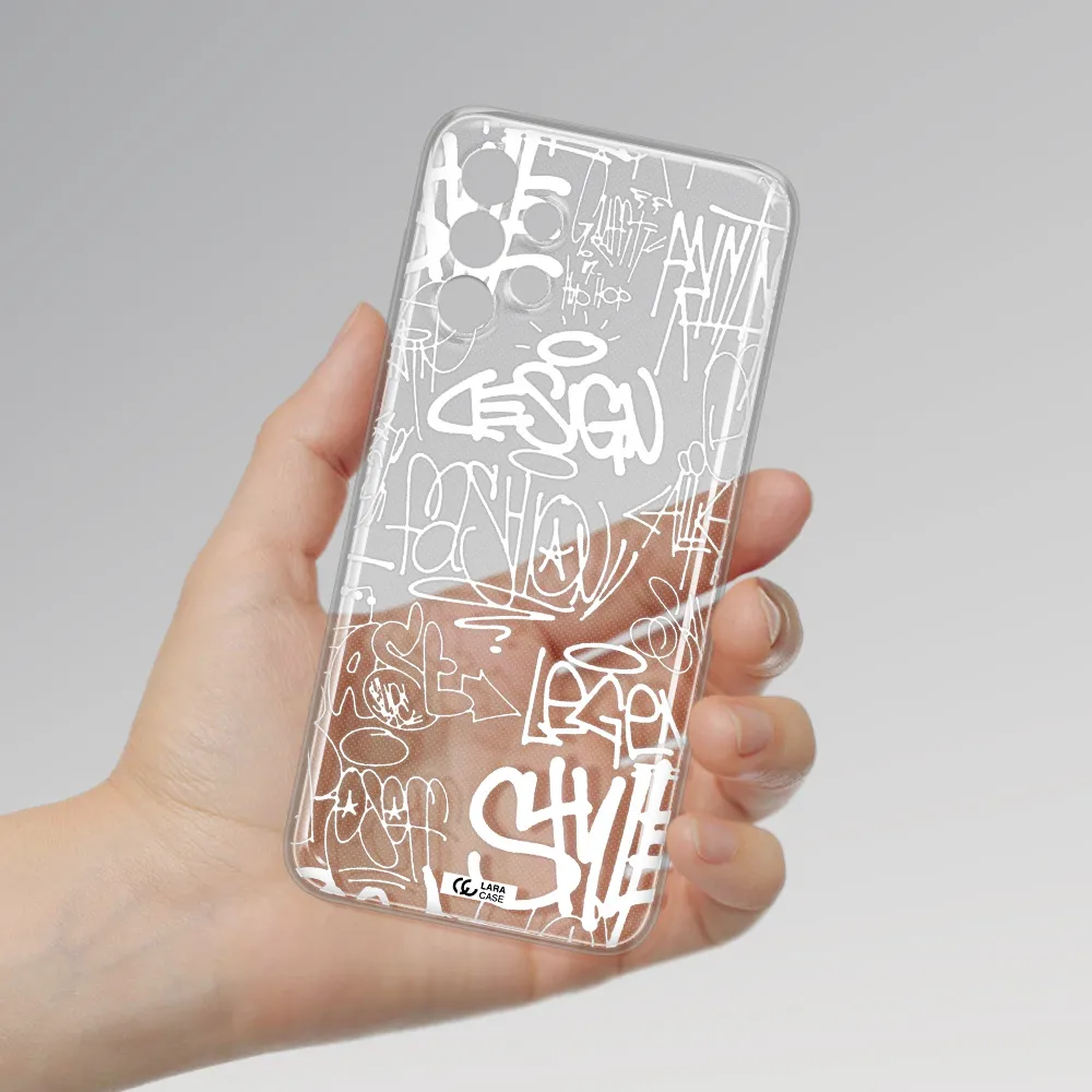 a white background with black and white clouds Samsung A13 Clear TPU Case