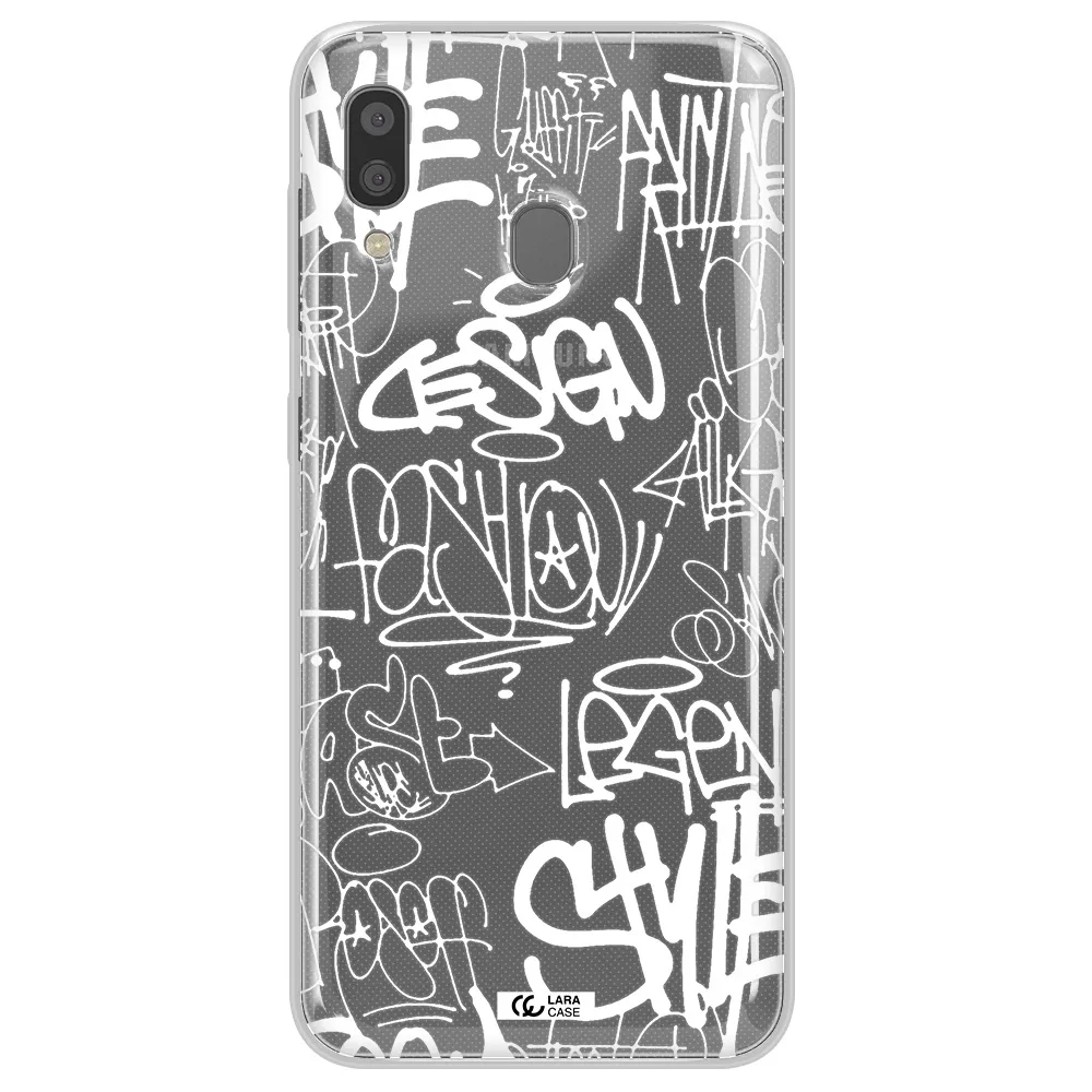 a white background with black and white clouds Samsung A20 Clear TPU Case