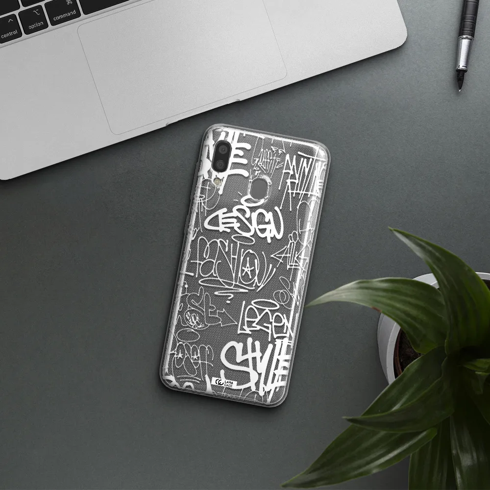 a white background with black and white clouds Samsung A20 Clear TPU Case