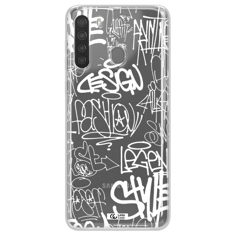 a white background with black and white clouds Samsung A21 Clear TPU Case