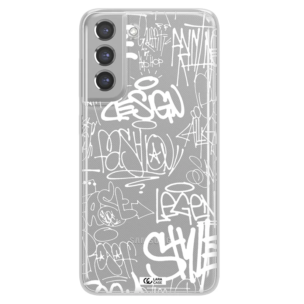 a white background with black and white clouds Samsung A21 Fe Clear TPU Case