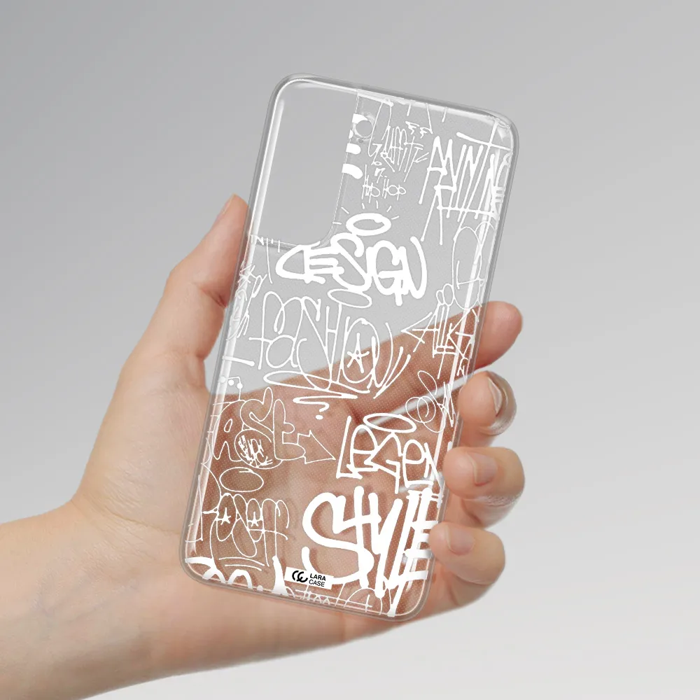 a white background with black and white clouds Samsung A21 Fe Clear TPU Case