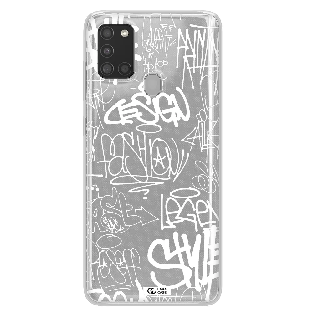 a white background with black and white clouds Samsung A21S Clear TPU Case