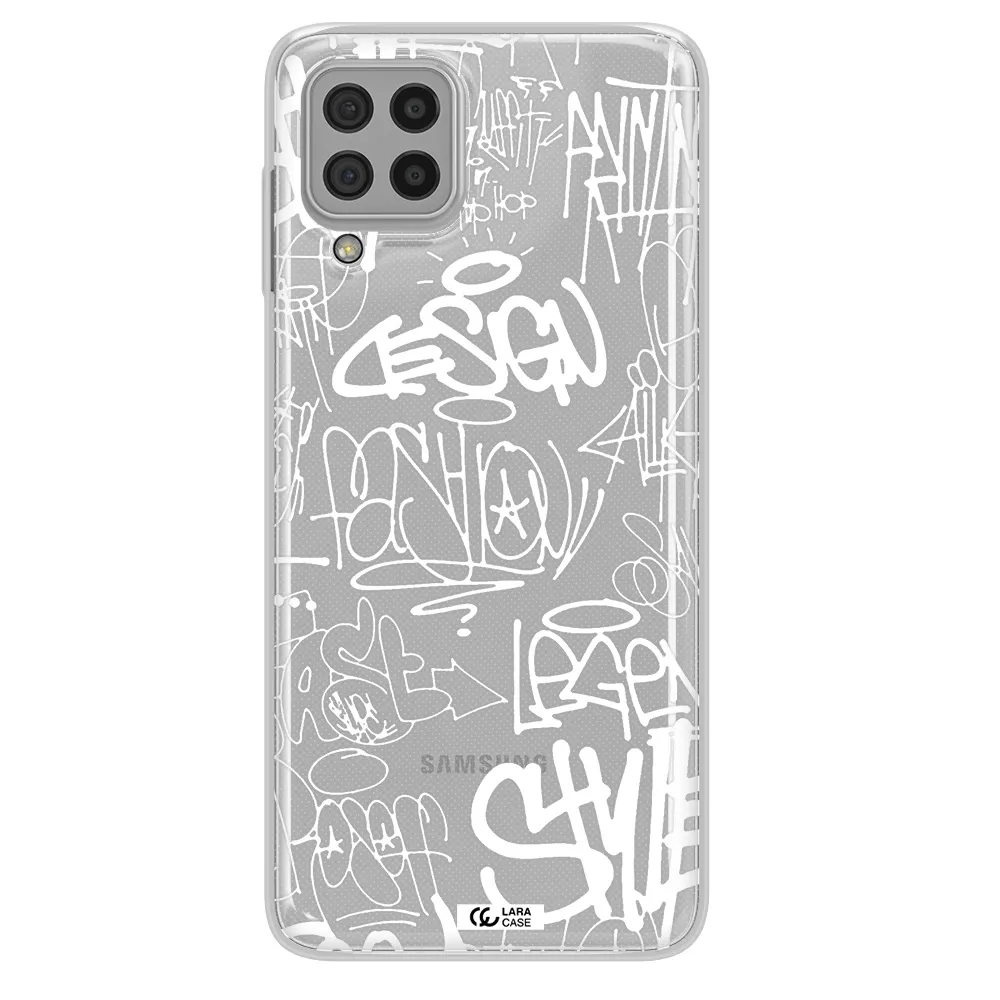 a white background with black and white clouds Samsung A22 4g Clear TPU Case