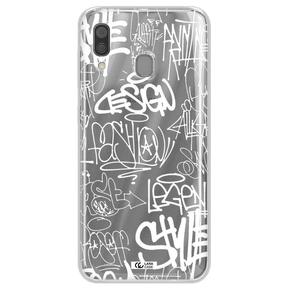 a white background with black and white clouds Samsung A30 Clear TPU Case