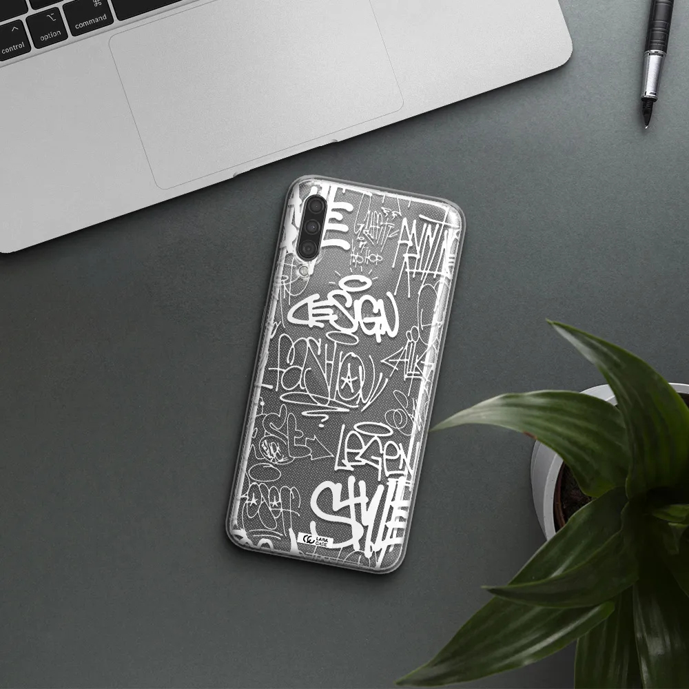 a white background with black and white clouds Samsung A30S Clear TPU Case