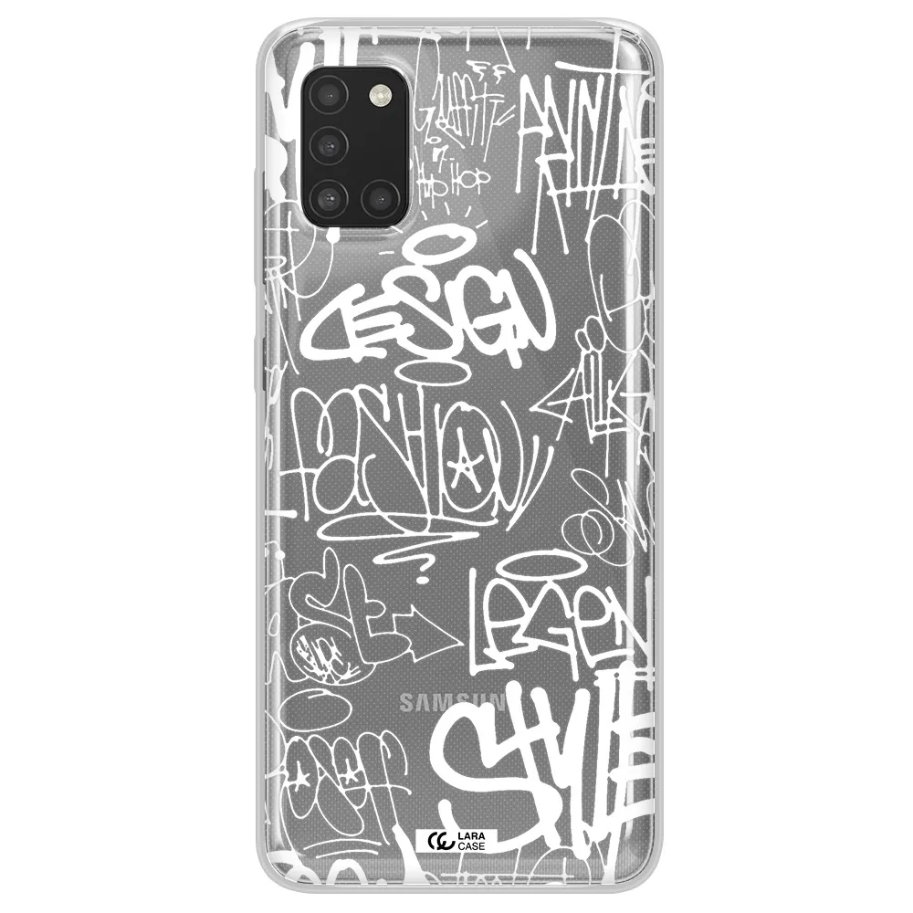 a white background with black and white clouds Samsung A31 Clear TPU Case