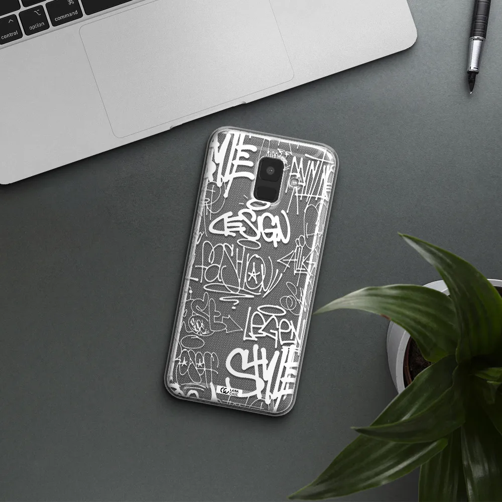 a white background with black and white clouds Samsung A6 Clear TPU Case
