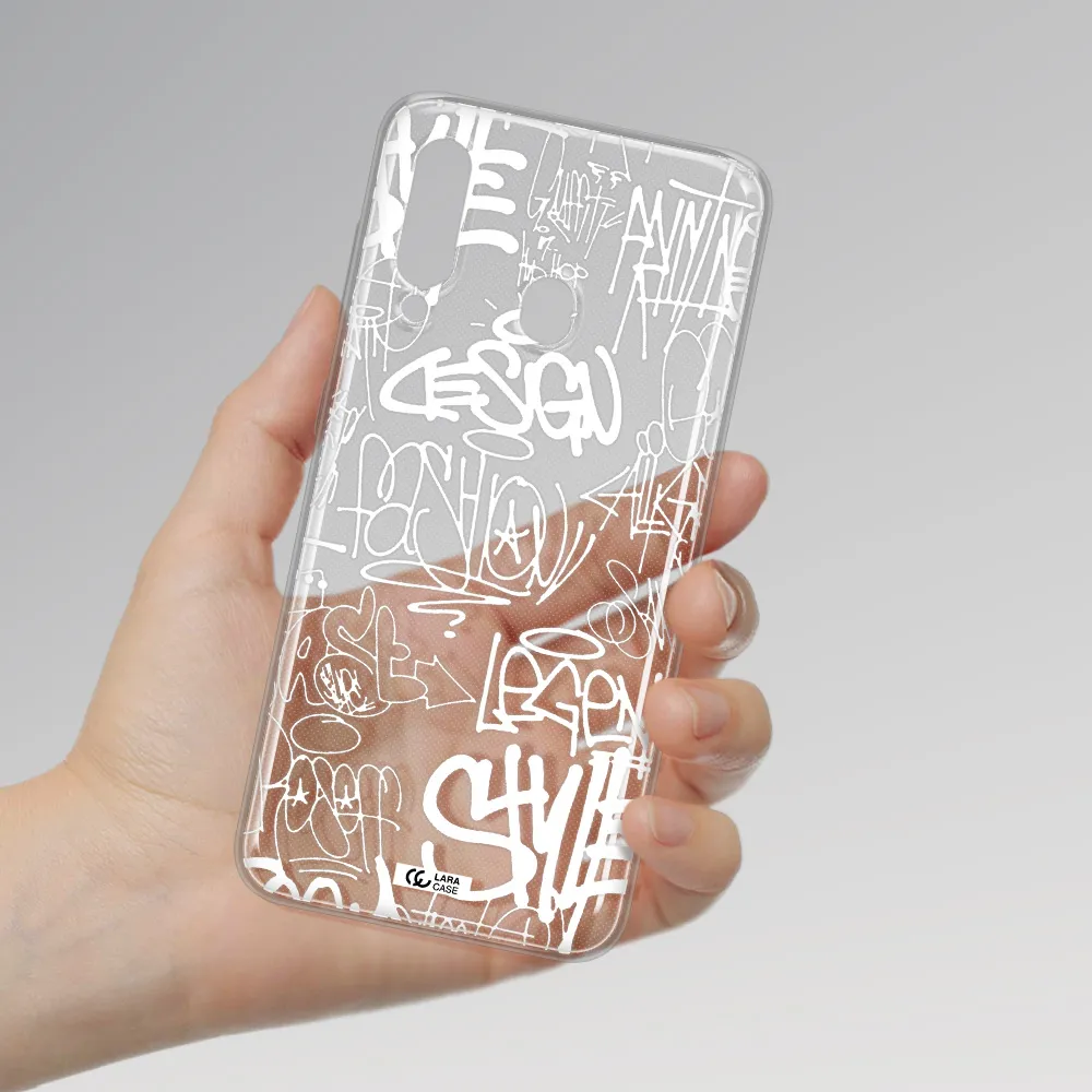 a white background with black and white clouds Samsung A60 Clear TPU Case