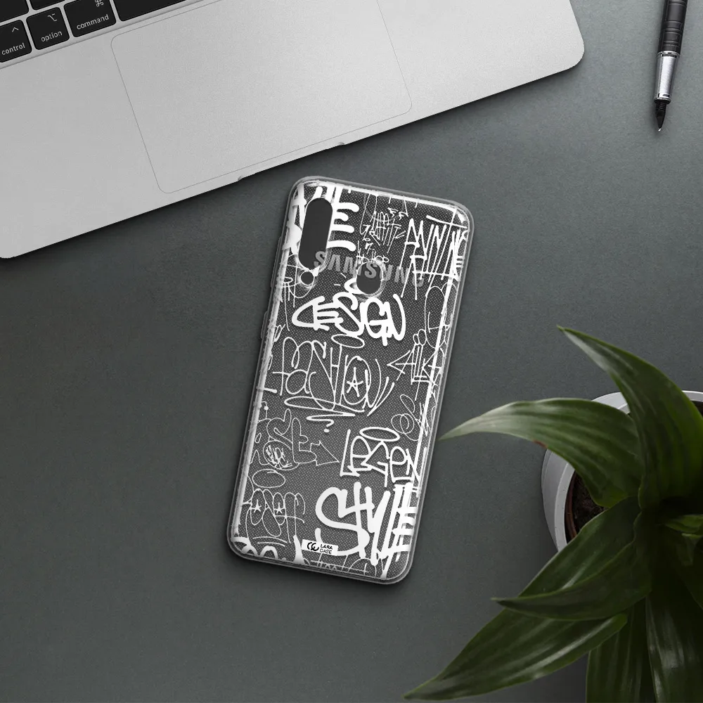 a white background with black and white clouds Samsung A60 Clear TPU Case