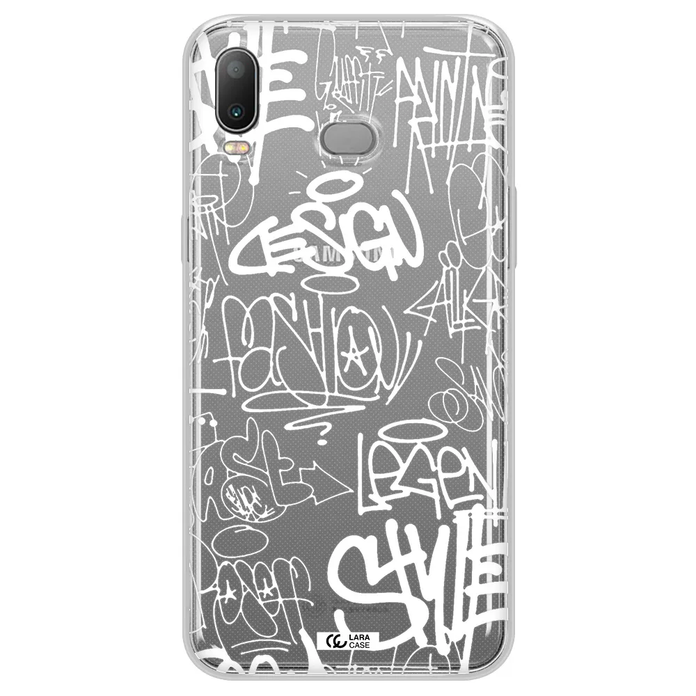 a white background with black and white clouds Samsung A6S Clear TPU Case