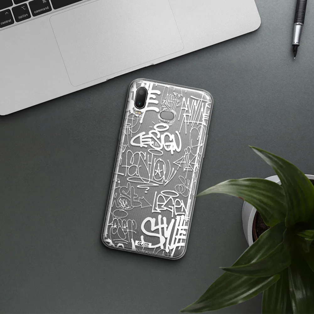 a white background with black and white clouds Samsung A6S Clear TPU Case